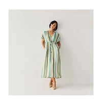 Reistor Women's Striped Drawstring Waist Maxi Dress