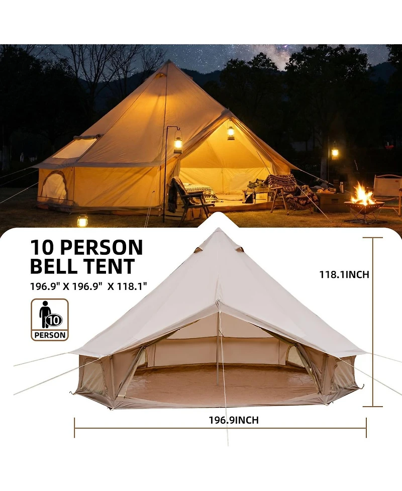 Streamdale Furniture 16.4Feet 4-Season Waterproof Bell Tent with Stove Jack for Glamping