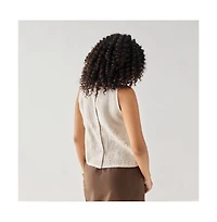 Reistor Women's Checkered Linen Embroidered Button-Back Top