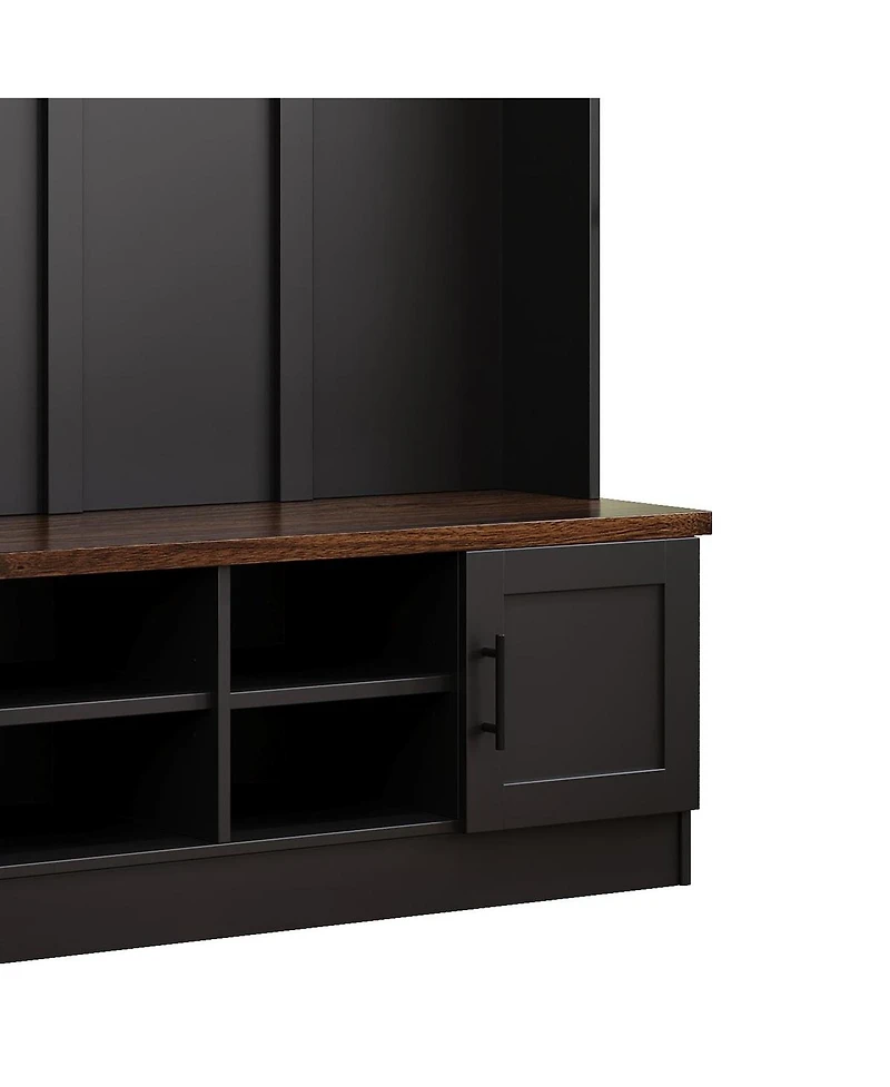 Streamdale Furniture 3-in-1 Farmhouse Hall Tree with Storage Bench and 6 Hooks, 55"W