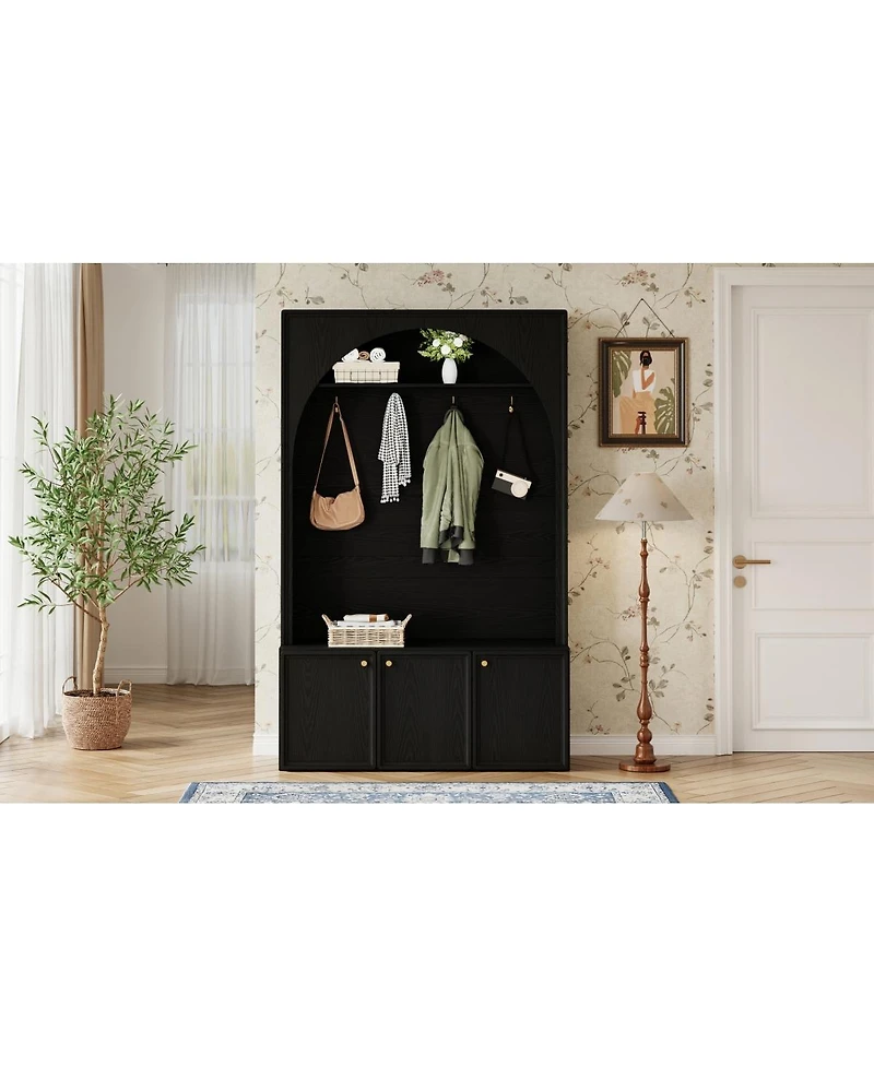 Streamdale Furniture Farmhouse Arched Hall Tree with Storage Bench and 4 Hooks
