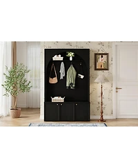 Streamdale Furniture Farmhouse Arched Hall Tree with Storage Bench and 4 Hooks