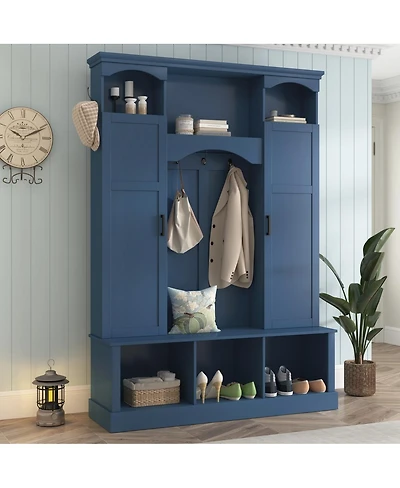 Streamdale Furniture Arched Farmhouse Hall Tree with Storage Bench and 7 Hooks