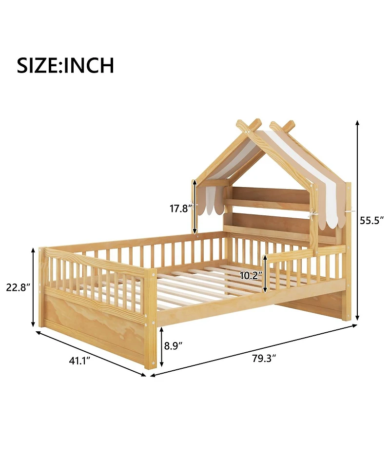 Streamdale Furniture Wooden House Bed with Storage Headboard Shelf