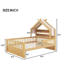 Streamdale Furniture Wooden House Bed with Storage Headboard Shelf