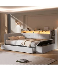 Streamdale Furniture Upholstered Daybed with Trundle, Storage, Usb, and Led Lights