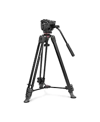 Manfrotto 500X Fluid Video Head with 3-Section Aluminum Telescopic Twin Leg Video Tripod
