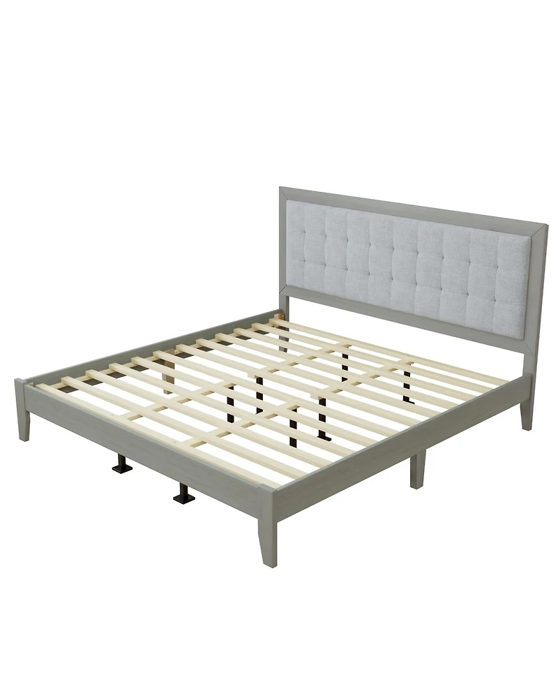 Streamdale Furniture Solid Wood Platform Upholstered Headboard California Bed