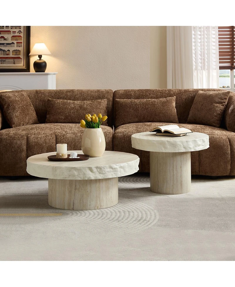 Streamdale Furniture Set of 2 Faux Mars Textural Pattern Coffee Tables, No Assembly Required