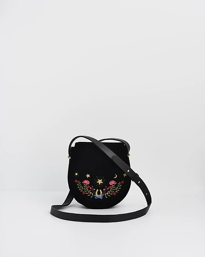 Fable England Women's Kate Celestial Velvet Embroidered Saddle Bag