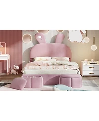 Streamdale Furniture Upholstered Platform Bed with Cartoon Ear Headboard and Light