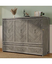 Streamdale Furniture Pine Wood Murphy Cabinet Bed with Usb Charging Station