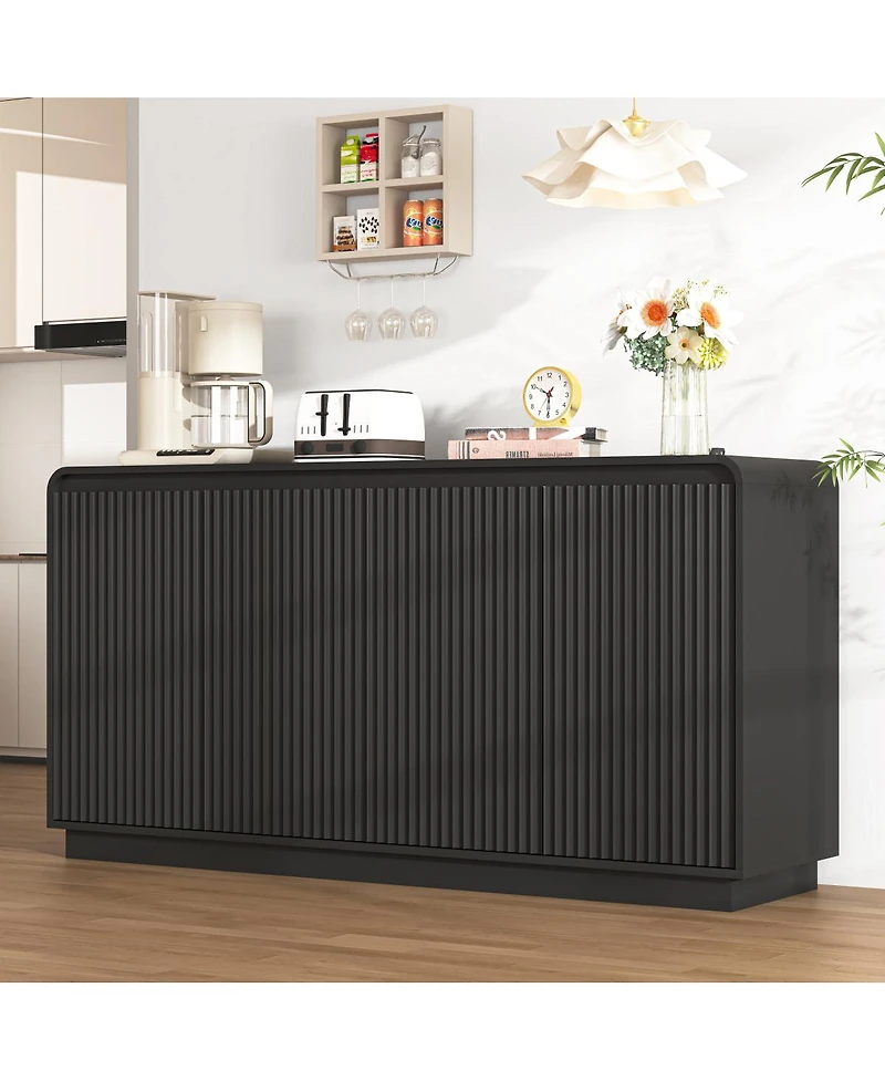 Streamdale Furniture 4-Door Fluted Tv Stand with Power Outlet and Storage Cabinet