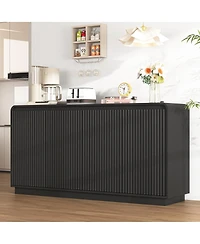 Streamdale Furniture 4-Door Fluted Tv Stand with Power Outlet and Storage Cabinet