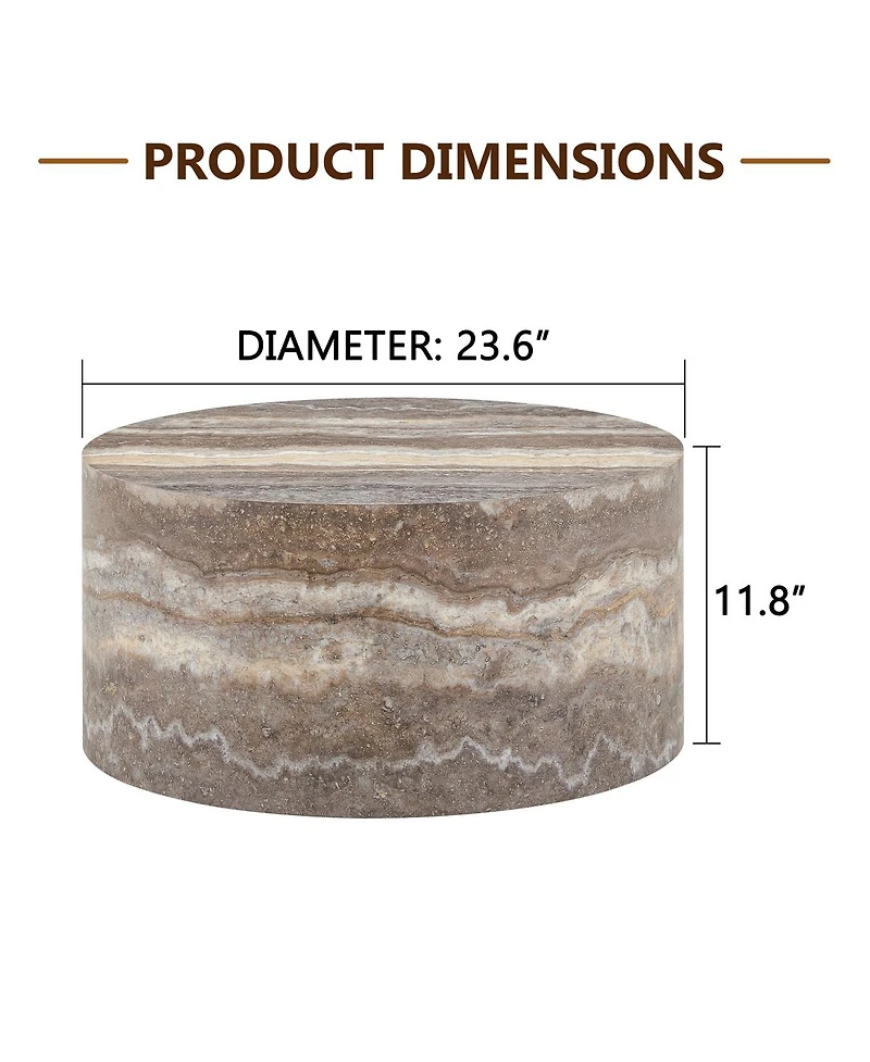 Streamdale Furniture Round Mdf Coffee Table with Cave Stone Pattern, 23.6" x 11.8