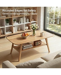 Streamdale Furniture Mid-Century Modern Solid Oak Coffee Table with Storage Shelf