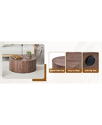Streamdale Furniture Simple Deep Walnut Cylindrical Coffee Table, 23.6" x 11.8