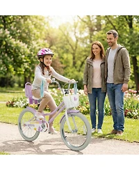 Costway Girls Bike, 20" Kids Bicycle with Basket, Doll Seat, Colorful Streamers, Reflectors