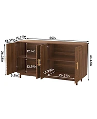 Streamdale Furniture 4-Door Carved Sideboard Buffet Cabinet with Adjustable Storage Shelves