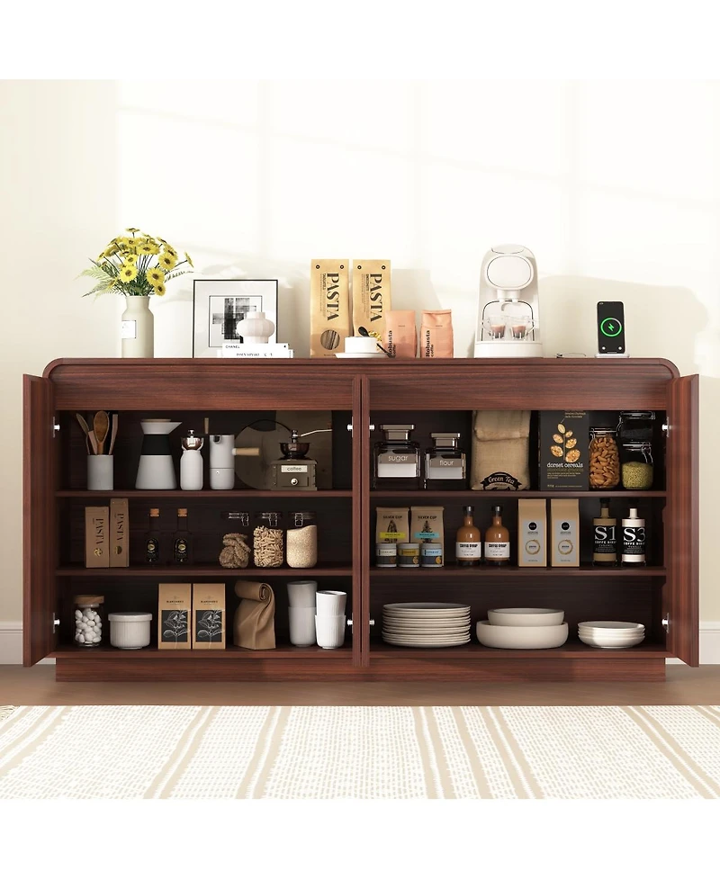 Streamdale Furniture 4-Door Fluted Tv Stand with Power Outlet and Storage Cabinet