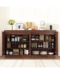 Streamdale Furniture 4-Door Fluted Tv Stand with Power Outlet and Storage Cabinet