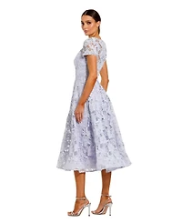 Mac Duggal Women's Elegant Lace A-Line Midi Dress with Bow Detail