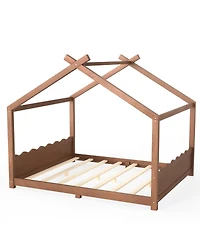 Streamdale Furniture House Floor Bed with Support Slats, Solid Wood Frame