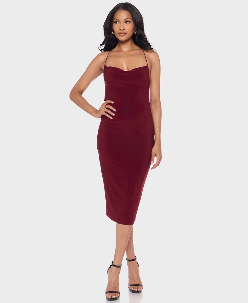 B Darlin Juniors Cowl Neck Ity Midi Dress with Bungee Cord Straps