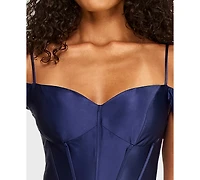 B Darlin Juniors' Off-The-Shoulder Charmeuse Dress