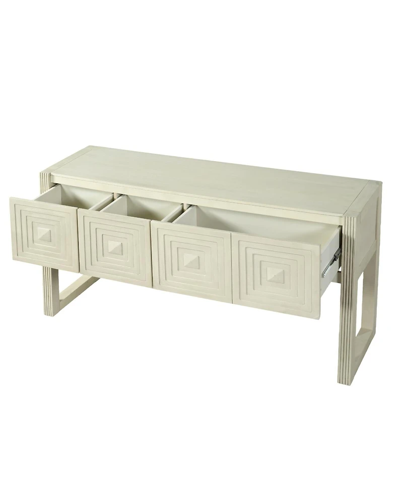 Streamdale Furniture Geometric Carved 3-Drawer Console Table with Fluted Legs