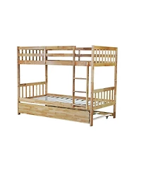 Streamdale Furniture Rubber Wood Bunk Bed with Trundle, Convertible to 2 Beds