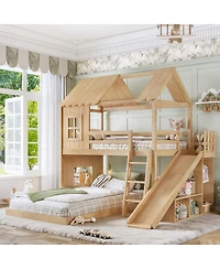 Streamdale Furniture Full House Bunk Bed with Storage, Wardrobe, and Slide