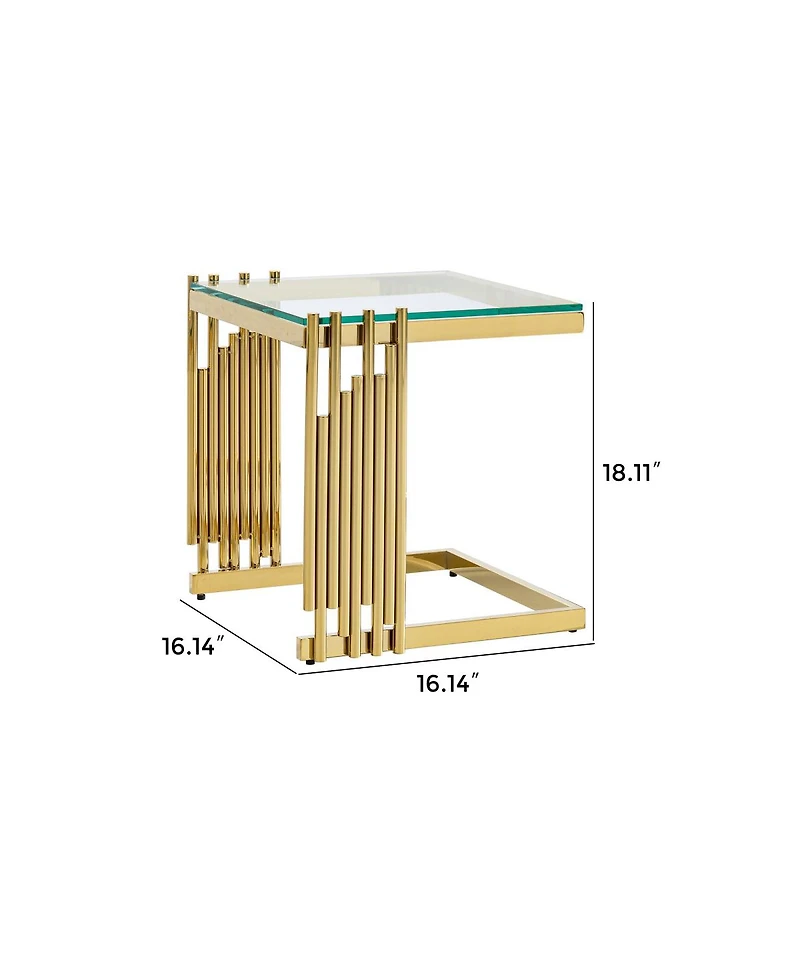 Streamdale Furniture 2-Piece Gold Tempered Glass Coffee Table Set with Stainless Steel Frame