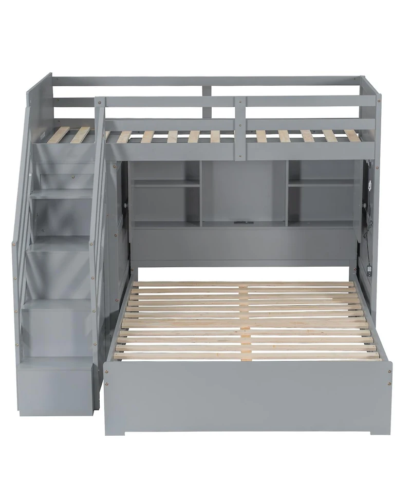 Streamdale Furniture over Full Bunk Bed with Storage Stairs, Wardrobe, Usb