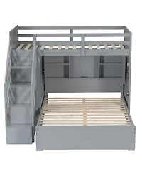 Streamdale Furniture over Full Bunk Bed with Storage Stairs, Wardrobe, Usb