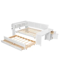 Streamdale Furniture Daybed with Storage, Trundle, Desk, Led and Charging Station