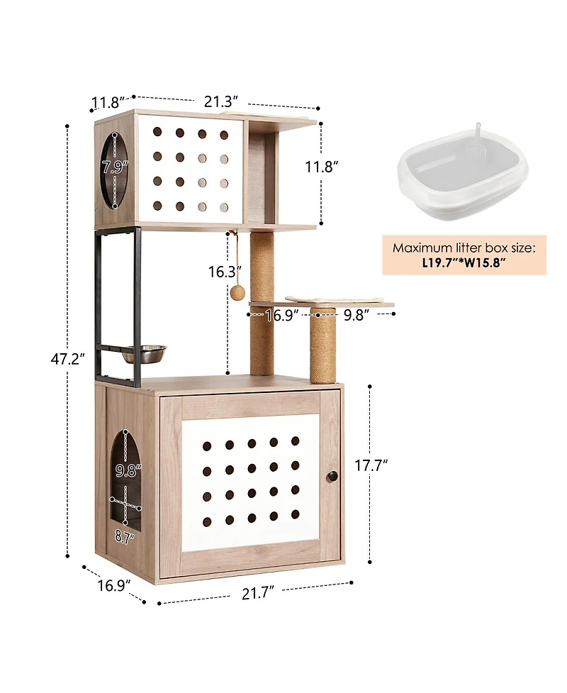 Streamdale Furniture All-in-One Cat Tree with Litter Box Enclosure and Scratching Posts
