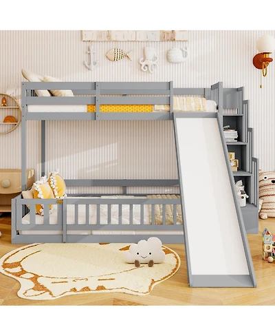 Streamdale Furniture Full Bunk Bed with Slide, Storage Staircase, and Guardrails,