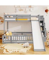 Streamdale Furniture Full Bunk Bed with Slide, Storage Staircase, and Guardrails,