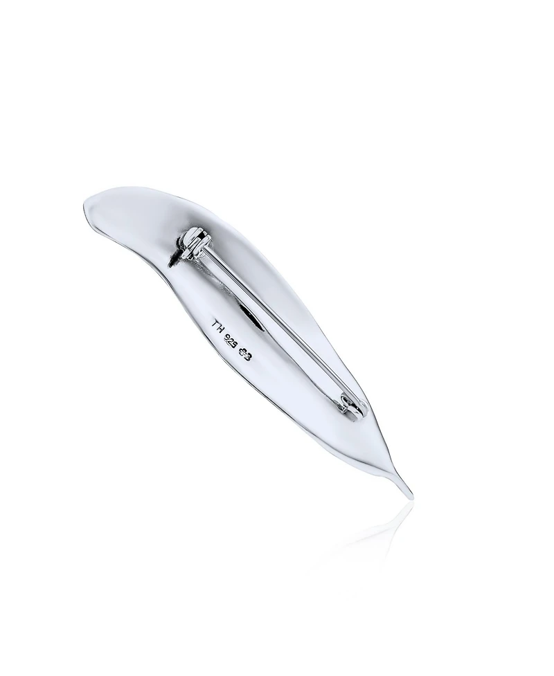 Bling Jewelry Fine Quill Feather Leaf Brooch Pin Oxidized .925 Sterling Silver