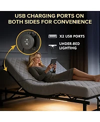 Streamdale Furniture Bed Base with Wireless Remote, Usb Ports and Zero Gravity