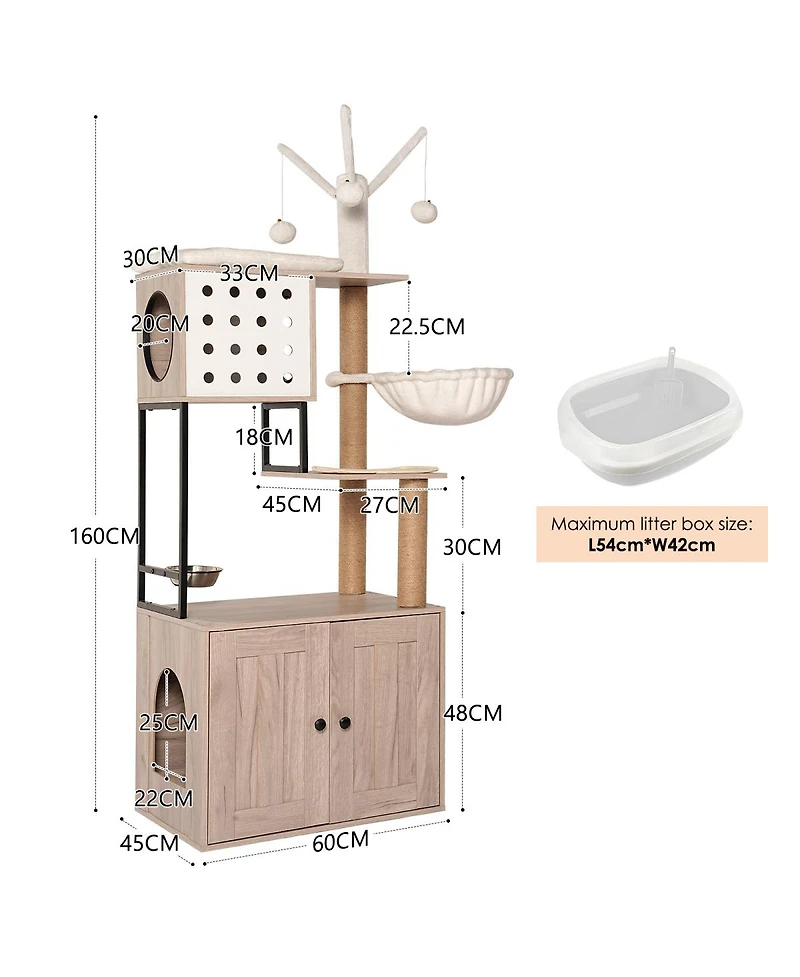 Streamdale Furniture Modern Cat Tree with Litter Box Enclosure and Scratching Posts