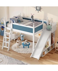 Streamdale Furniture Full Loft Bed with Storage, Wardrobe, and Slide, Solid Wood