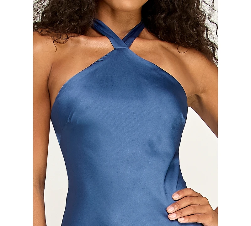 Alex & Sophia Juniors' Satin Halter Neck Gown