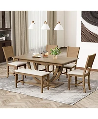 Streamdale Furniture 6 Piece Wood Half Round Dining Table Set with Bench and 4 Chairs