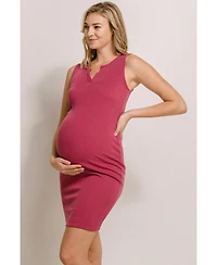 Hello Miz Maternity Sleeveless Ribbed Bodycon Mini Dress with Split Neck