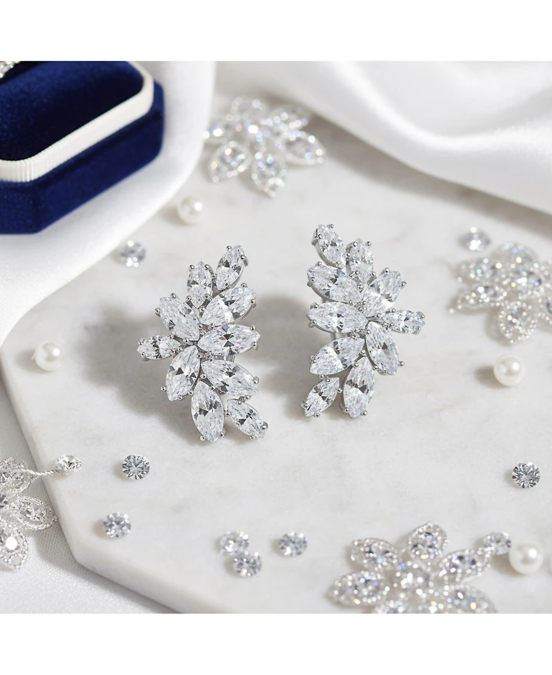 Bling Jewelry Cocktail Marquise Cubic Zirconia Cz Clusters Leaf Clip On Earrings Non Pierced Ears Silver Plated