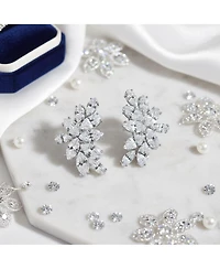 Bling Jewelry Cocktail Marquise Cubic Zirconia Cz Clusters Leaf Clip On Earrings Non Pierced Ears Silver Plated