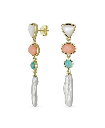 Bling Jewelry Multicolor Freshwater Cultured Baroque Pearl Elongated Dangle Earrings