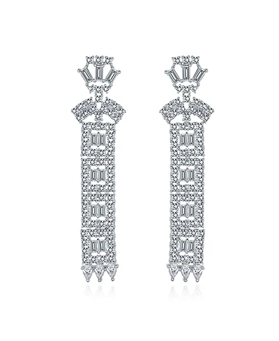 Bling Jewelry Elegant Bridal Cubic Zirconia Cz Linear Art Deco Statement Asian Motif Column Chandelier Earrings